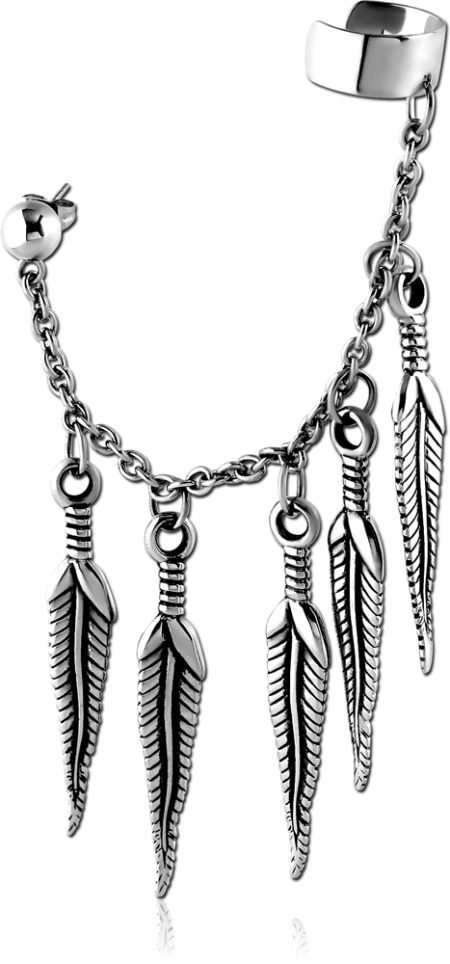 SURGICAL STEEL EAR CUFF - HANGING FEATHERS