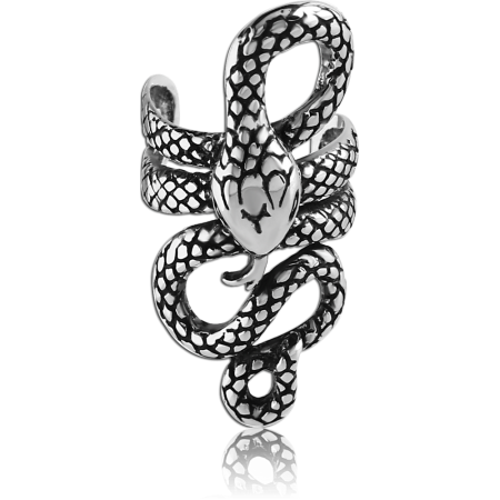 316L SURGICAL STEEL EAR CUFF COILED SNAKE HEAD FRONT TEXTURED SCALES