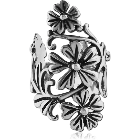 316L SURGICAL STEEL EAR CUFF TRIPLE FLOWER BLOOM OPENWORK POLISHED DESIGN