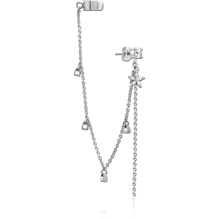 SURGICAL STEEL JEWELED EAR CUFF - FLOWER AND LOCK