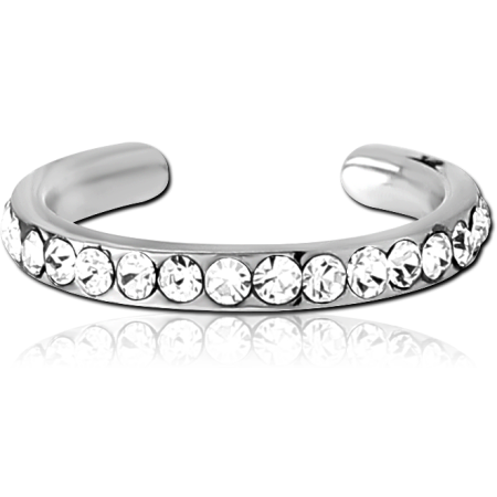 316L SURGICAL STEEL EAR CUFF CLEAR CRYSTAL ROW PAVE SET SPARKLE