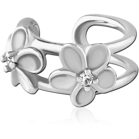 316L SURGICAL STEEL EAR CUFF DOUBLE FLOWER WITH CENTER GEM POLISHED