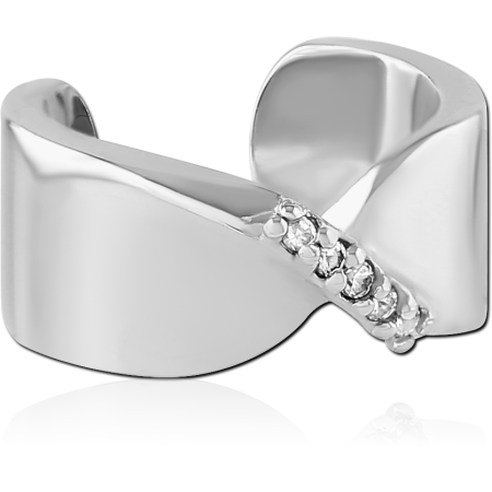 316L SURGICAL STEEL EAR CUFF TWISTED BAND WITH CLEAR GEM ACCENTS