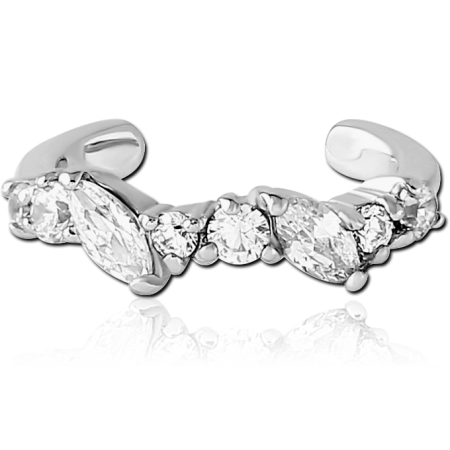 316L SURGICAL STEEL EAR CUFF MARQUISE AND ROUND PRONG SET CLEAR GEMS