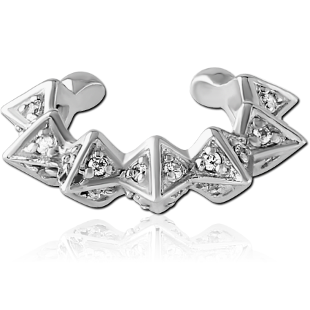 316L SURGICAL STEEL EAR CUFF PYRAMID TRIANGLE DESIGN WITH PAVE CLEAR GEMS