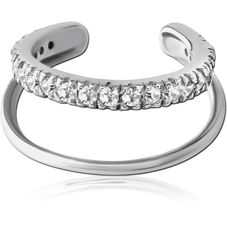 316L SURGICAL STEEL EAR CUFF SPLIT DOUBLE BAND WITH PAVE CLEAR GEMS