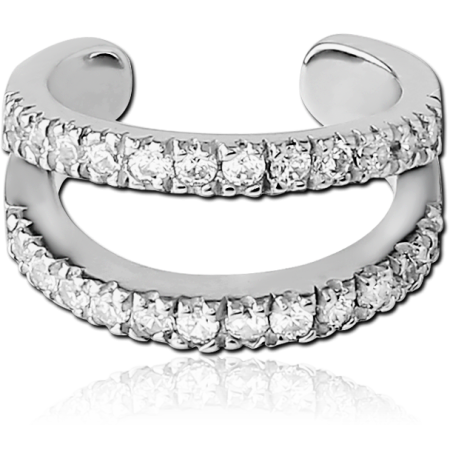 316L SURGICAL STEEL EAR CUFF DOUBLE ROW BAND WITH PAVE CLEAR GEMS