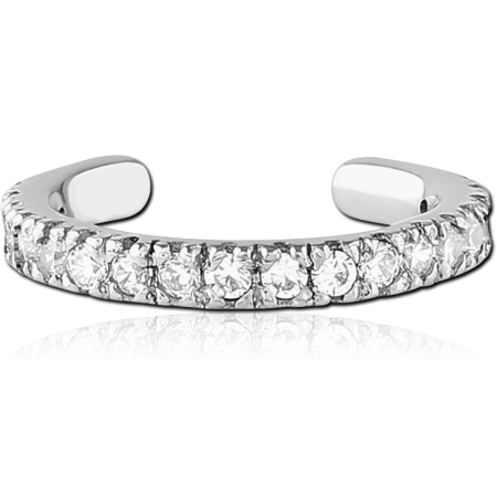 316L SURGICAL STEEL EAR CUFF SINGLE ROW BAND WITH PAVE CLEAR GEMS
