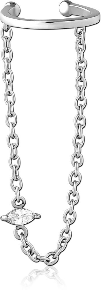 316L SURGICAL STEEL EAR CUFF DOUBLE CHAIN WITH SQUARE CLEAR GEM DANGLE