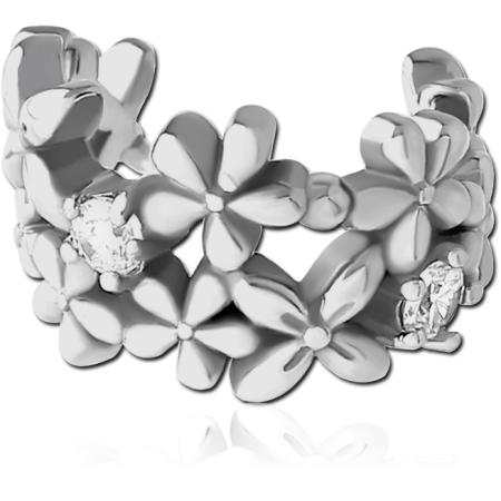 316L SURGICAL STEEL EAR CUFF FLORAL CLUSTER WITH CLEAR GEM ACCENTS