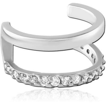316L SURGICAL STEEL EAR CUFF DOUBLE BAND WITH PAVE CLEAR GEM ROW