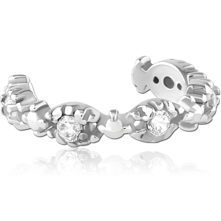 316L SURGICAL STEEL EAR CUFF TEXTURED BAND WITH DUAL CLEAR GEM ACCENTS