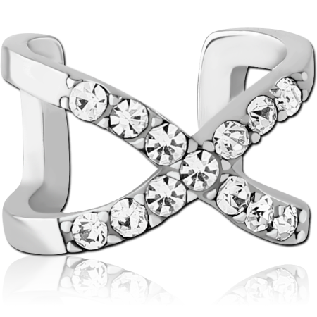 316L SURGICAL STEEL JEWELED EAR CUFF CRISS CROSS X CLEAR GEM ACCENTS