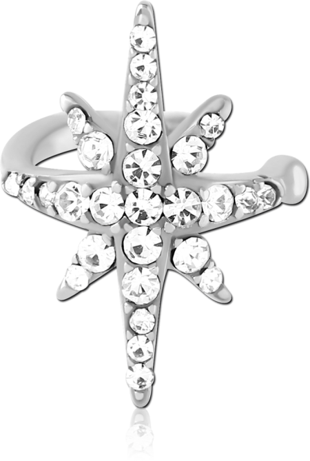 316L SURGICAL STEEL JEWELED EAR CUFF STARBURST DESIGN CLEAR GEM ACCENTS