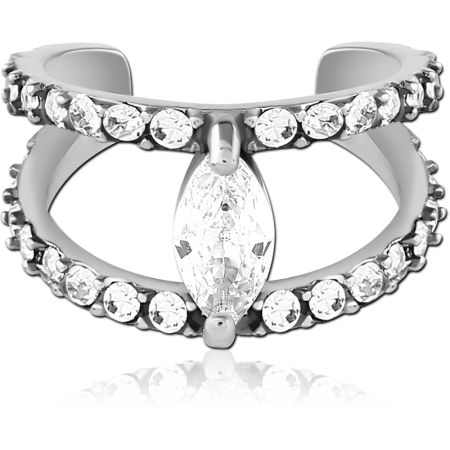 316L SURGICAL STEEL JEWELED EAR CUFF DOUBLE ROW WITH MARQUISE CENTER GEM