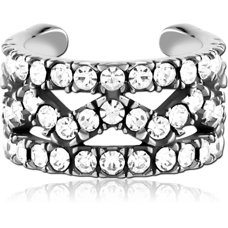316L SURGICAL STEEL JEWELED EAR CUFF TRIPLE ROW CRISS CROSS CLEAR GEMS