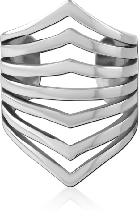 316L SURGICAL STEEL EAR CUFF LAYERED CHEVRON SHIELD OPENWORK POLISHED DESIGN