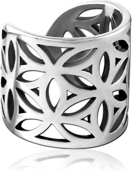 316L SURGICAL STEEL EAR CUFF FLORAL GEOMETRIC CUTOUT OPENWORK WIDE BAND
