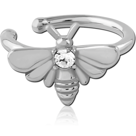 316L SURGICAL STEEL EAR CUFF BEE WITH CLEAR GEM CENTER DESIGN