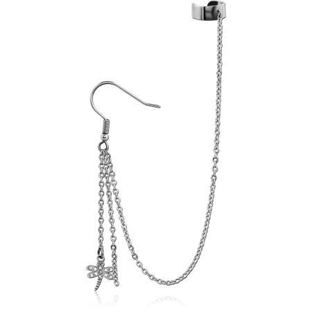316L SURGICAL STEEL EAR CUFF CHAIN WITH HOOK EARRING AND FLOWER GEM CHARM