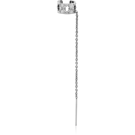 316L SURGICAL STEEL EAR CUFF DIAMOND CUTOUT BAND WITH LONG CHAIN AND BAR CHARM