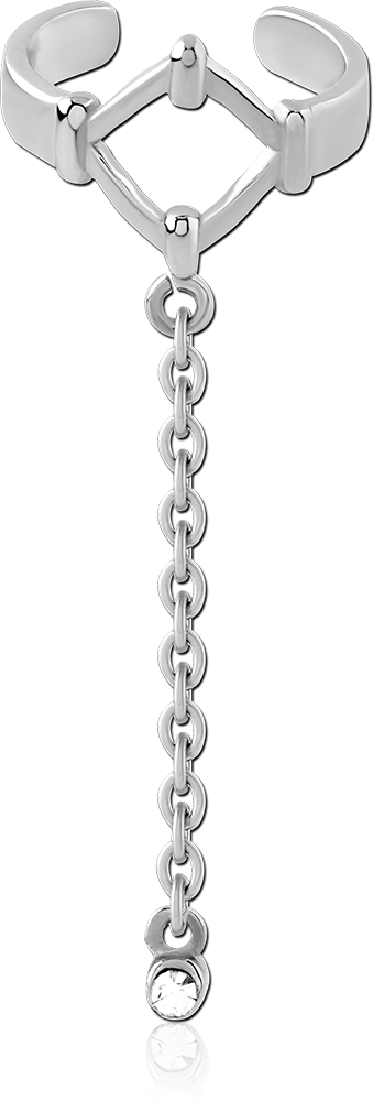 316L SURGICAL STEEL EAR CUFF OPEN DIAMOND FRAME WITH CHAIN AND CLEAR GEM
