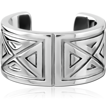 316L SURGICAL STEEL EAR CUFF GEOMETRIC TRIANGLE PATTERN WIDE BAND DESIGN