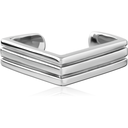 316L SURGICAL STEEL EAR CUFF TRIPLE BAND CHEVRON V-SHAPE POLISHED DESIGN