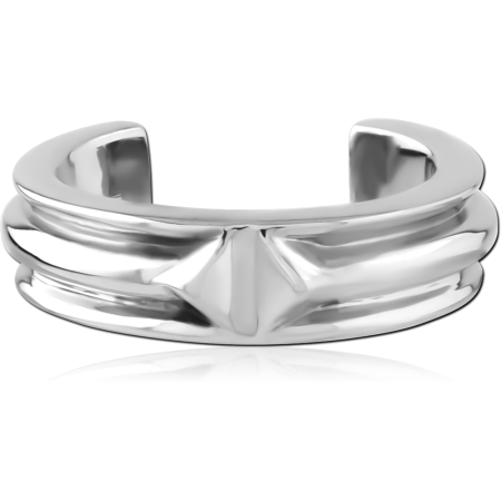 316L SURGICAL STEEL EAR CUFF DOUBLE RIDGE CENTER PEAK POLISHED BAND
