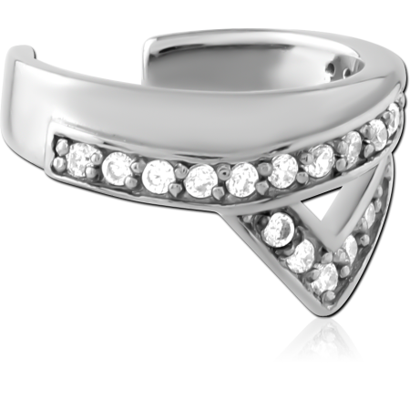 316L SURGICAL STEEL JEWELED EAR CUFF OVERLAPPING CHEVRON WITH CLEAR GEM ROW