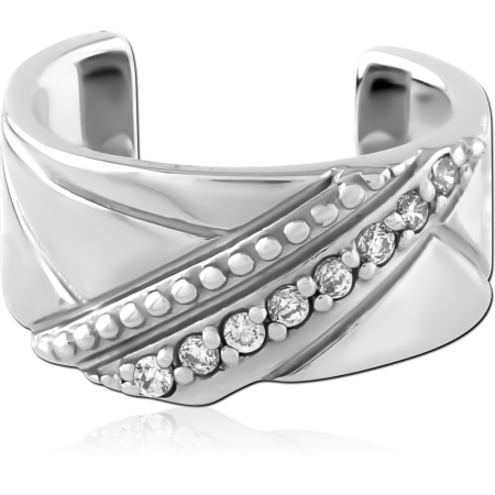 316L SURGICAL STEEL EAR CUFF DIAGONAL ROW CLEAR GEMS BEADED DETAIL