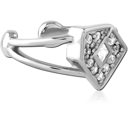 316L SURGICAL STEEL EAR CUFF DIAMOND FACE PAVE CLEAR GEMS SPLIT BAND