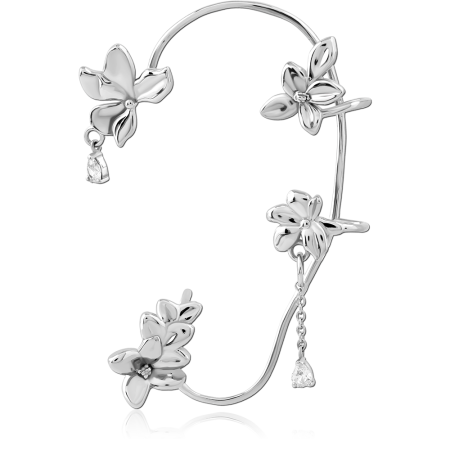 SURGICAL STEEL LEFT EAR CUFF FLORAL VINE WITH TEARDROP CHARMS