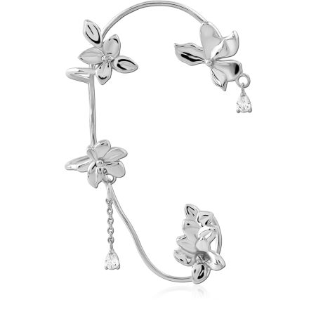 SURGICAL STEEL RIGHT EAR CUFF FLORAL VINE WITH TEARDROP CHARMS