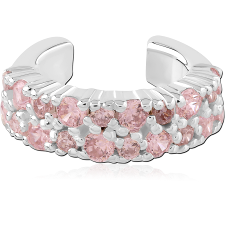 STERLING SILVER 925 EAR CUFF PINK CRYSTAL PAVE CLUSTER WIDE BAND