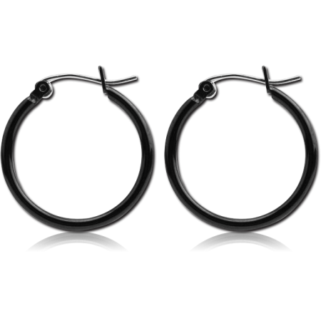BLACK PVD COATED SURGICAL STEEL WIRE HOOP EARRINGS - ROUND