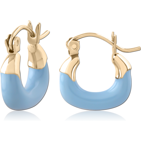 GOLD PVD 18K COATED SURGICAL STEEL HOOP EARRINGS BLUE ENAMEL HALF