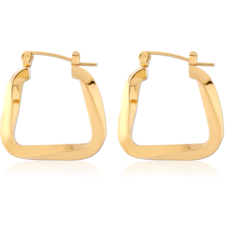 GOLD PVD 18K COATED SURGICAL STEEL HOOP EARRINGS GEOMETRIC SQUARE SHAPE