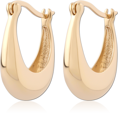 GOLD PVD 18K COATED SURGICAL STEEL HOOP EARRINGS THICK OVAL POLISHED