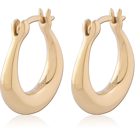 GOLD PVD 18K COATED SURGICAL STEEL HOOP EARRINGS SLIM OVAL POLISHED