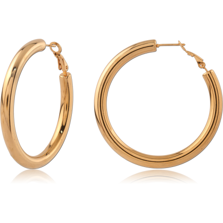 GOLD PVD 18K COATED SURGICAL STEEL HOOP EARRINGS GROOVED TRIPLE RIDGE