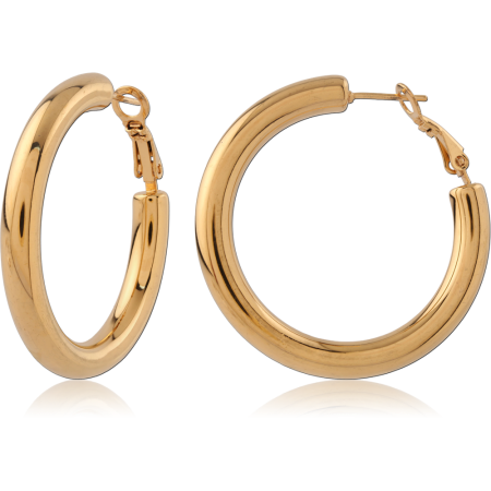 GOLD PVD 18K COATED SURGICAL STEEL HOOP EARRINGS THICK TUBE