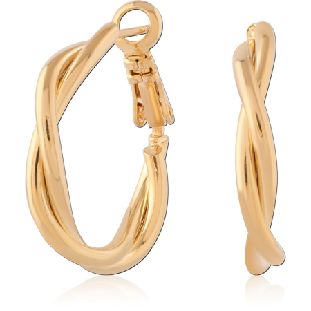GOLD PVD 18K COATED SURGICAL STEEL HOOP EARRINGS DOUBLE TWISTED CROSSOVER