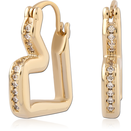 GOLD PLATED 18K STERLING SILVER 925 HUGGIE HOOP EARRINGS GEOMETRIC JEWELED