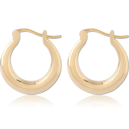 GOLD PLATED 18K STERLING SILVER 925 HOOP EARRINGS THICK TUBE ROUND