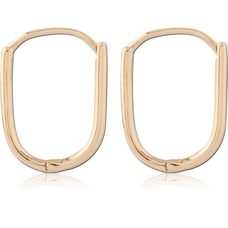 GOLD PLATED 18K STERLING SILVER 925 HOOP EARRINGS ELONGATED RECTANGLE