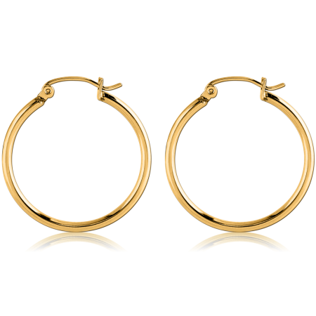 GOLD PVD COATED SURGICAL STEEL WIRE HOOP EARRINGS - ROUND