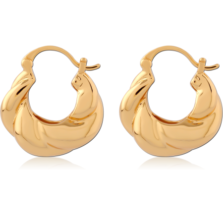 GOLD PLATED STERLING SILVER 925 HOOP EARRINGS TWISTED PUFFY SWIRL DESIGN