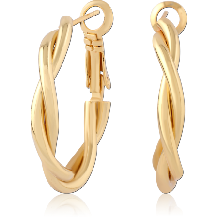 GOLD PLATED STERLING SILVER 925 HOOP EARRINGS TWISTED CROSSOVER DOUBLE STRAND