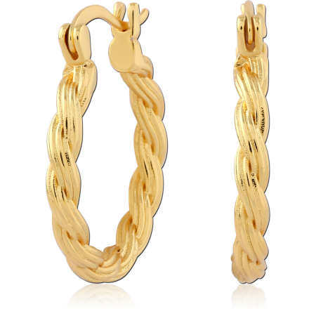 GOLD PLATED STERLING SILVER 925 HOOP EARRINGS BRAIDED ROPE TEXTURE